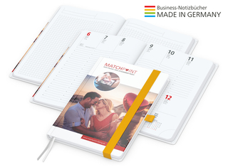 Buchkalender Match-Hybrid White Bestseller A5, Cover-Star matt-individuell, gelb