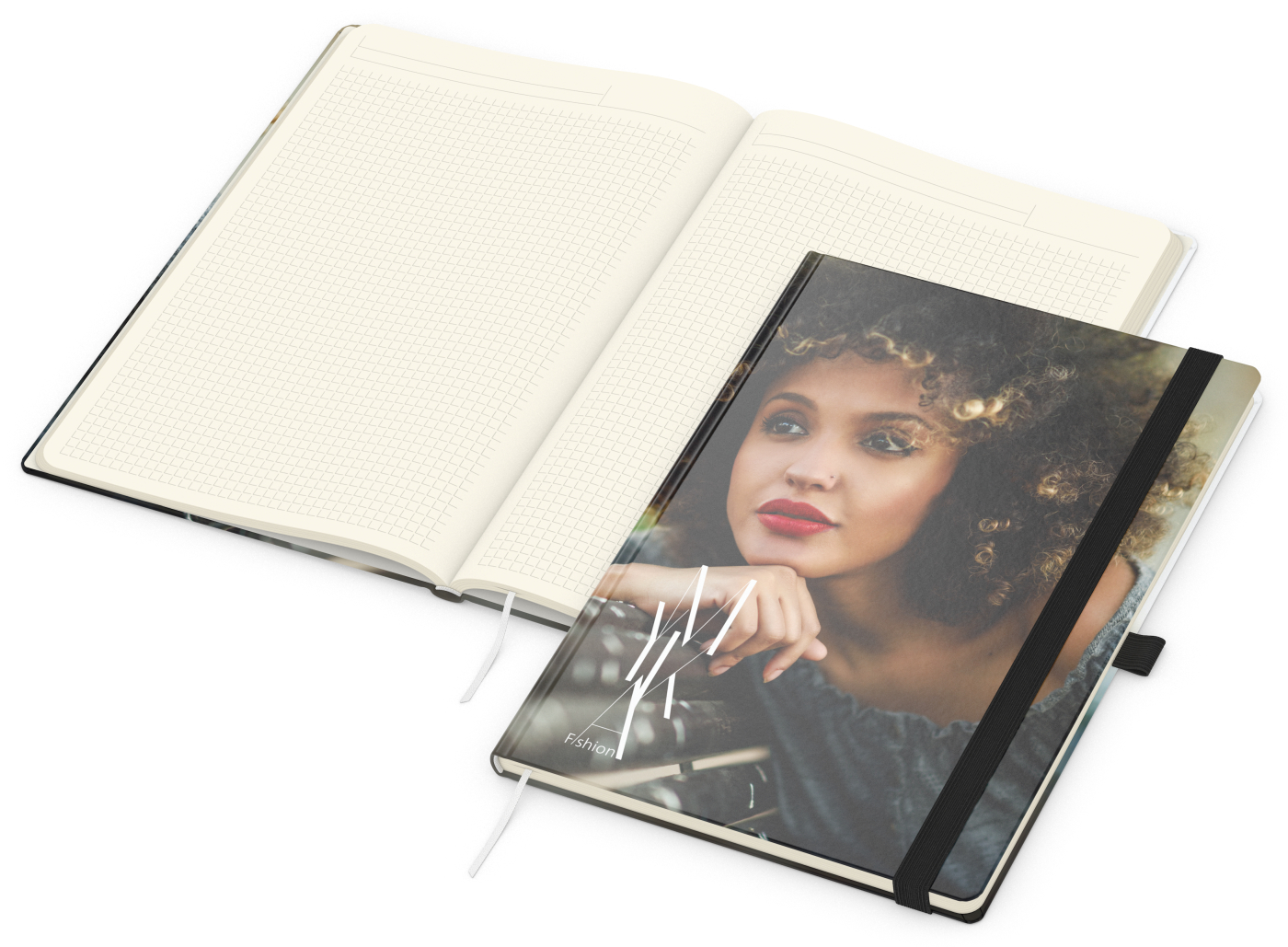 Notizbuch Match-Book Creme Bestseller, A4, Cover-Star, matt-individuell, schwarz