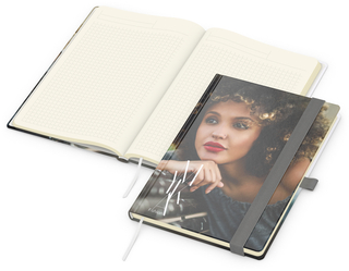 Notizbuch Match-Book Creme Bestseller, A5, Cover-Star, matt-individuell, silbergrau