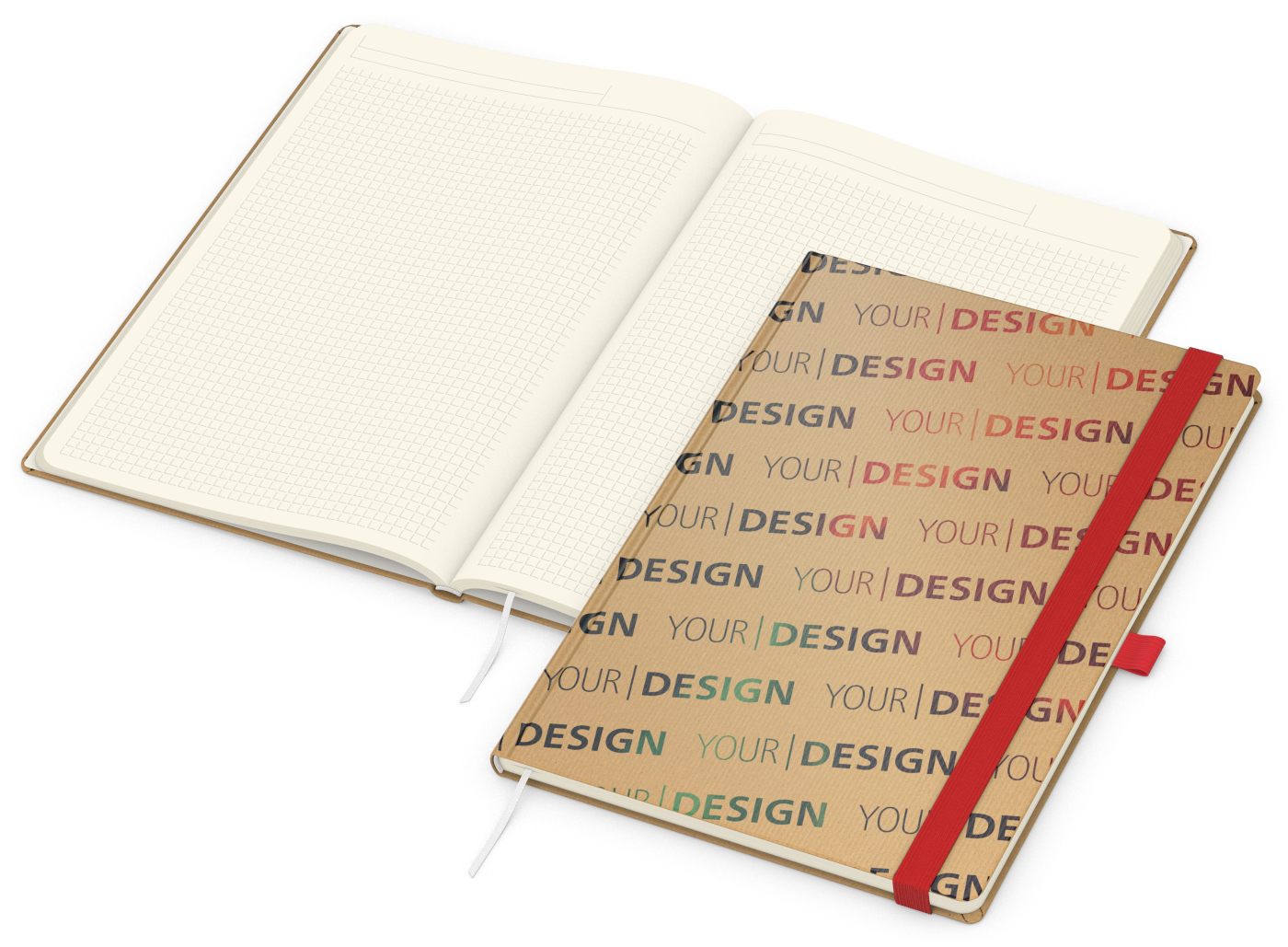 Notizbuch Match-Book Creme Bestseller, A4, Natura, braun-individuell, rot