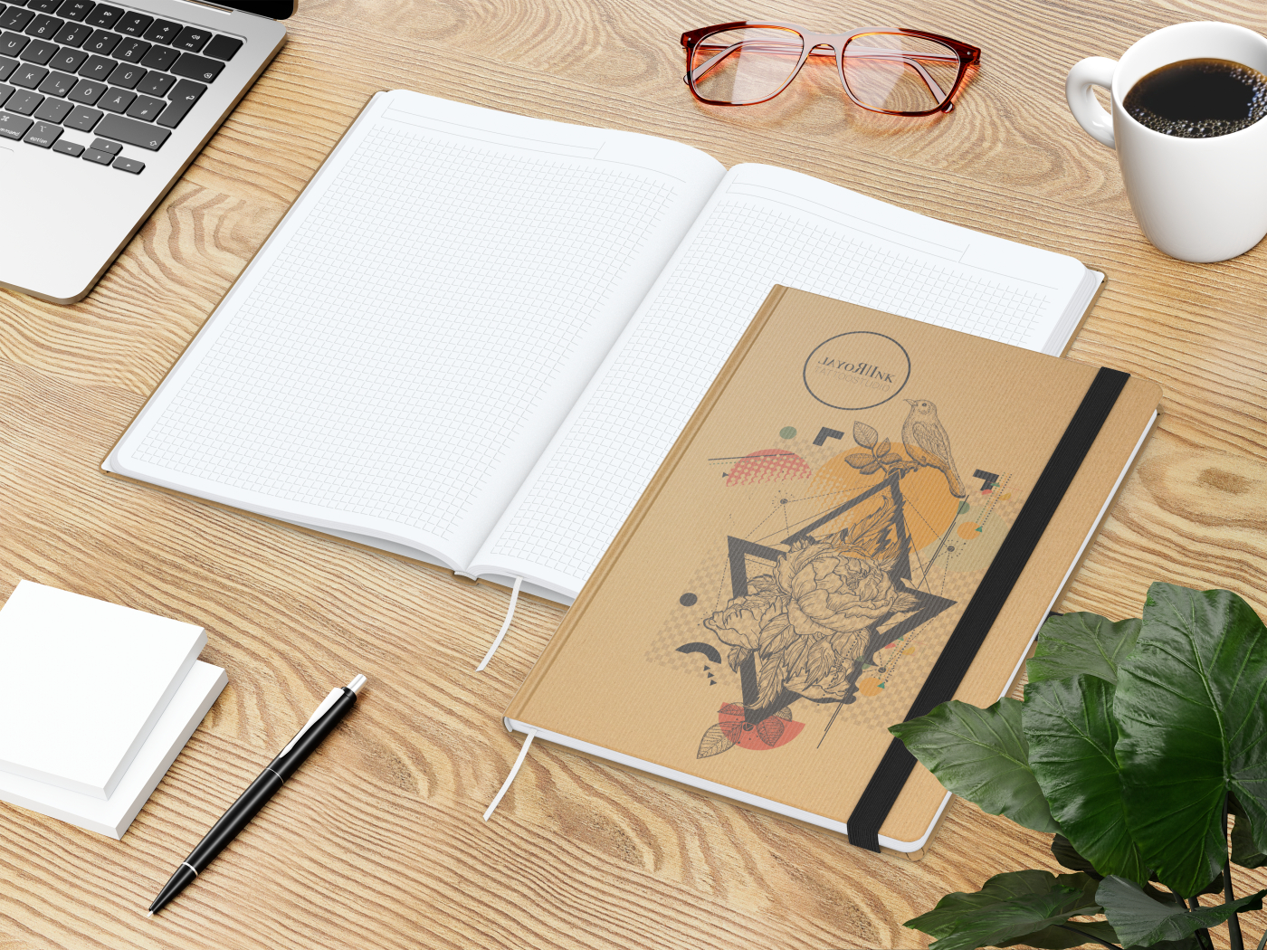 Notizbuch Match-Book White Bestseller, A4, Natura, braun-individuell, schwarz
