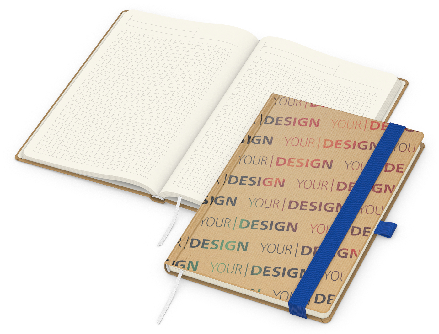 Notizbuch Match-Book Creme Bestseller, A5, Natura, braun-individuell, mittelblau