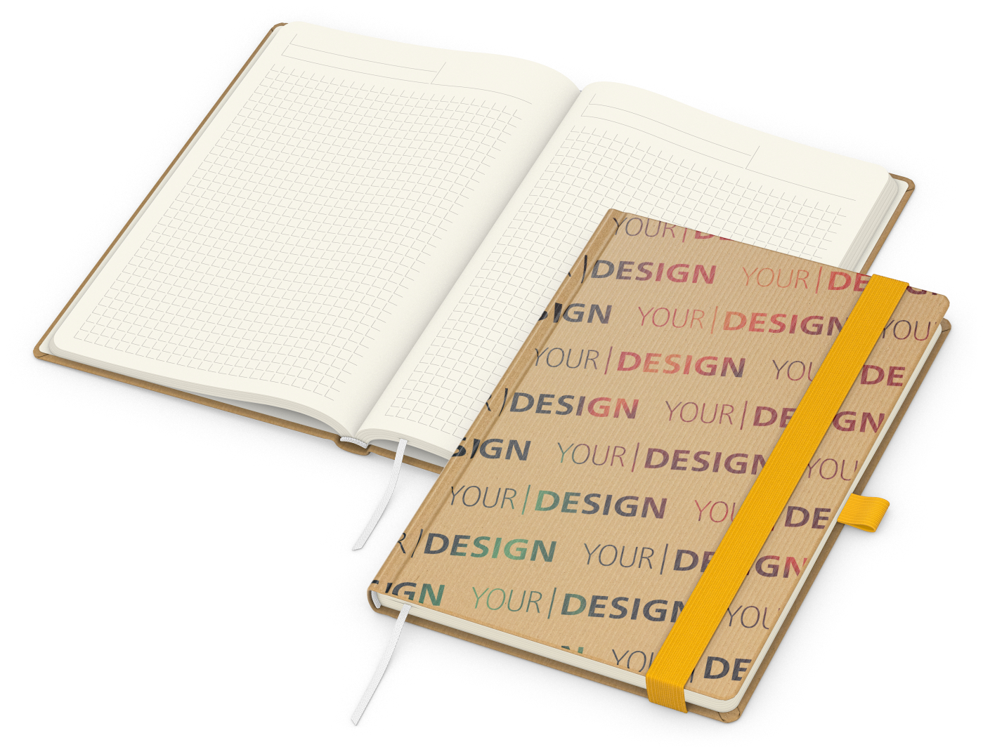 Notizbuch Match-Book Creme Bestseller, A5, Natura, braun-individuell, gelb