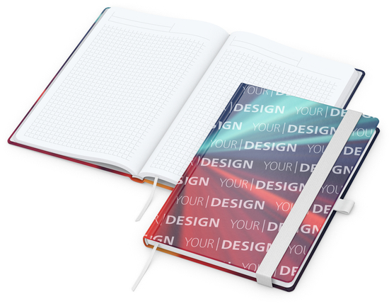Notizbuch Match-Book White Bestseller, A5, Cover-Star, gloss-individuell, weiß