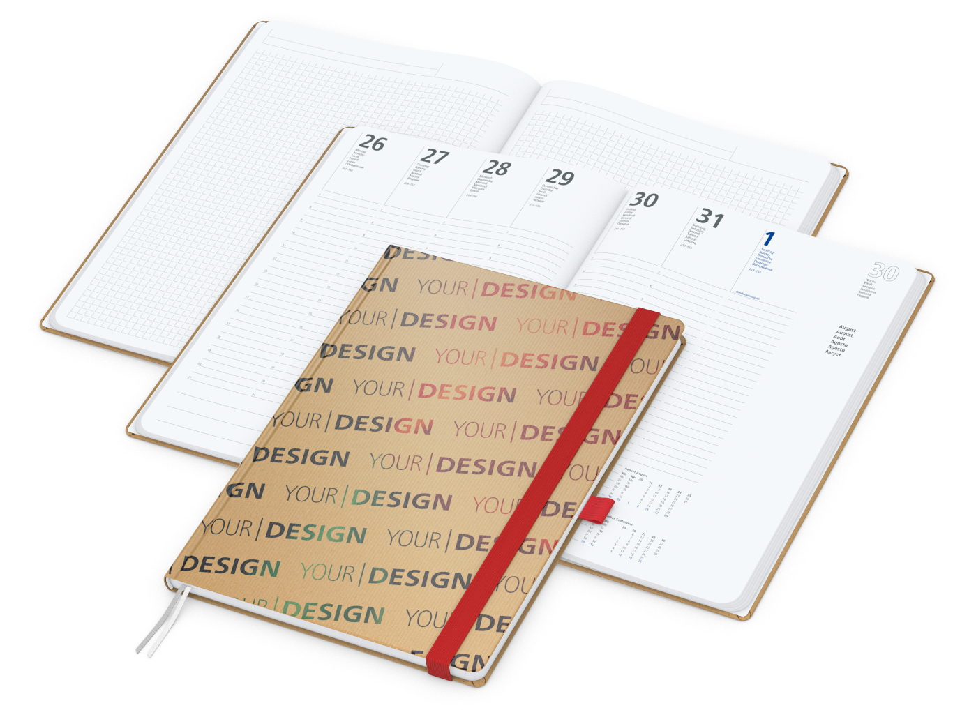 Wochenplaner Match-Hybrid White Bestseller, A4, Natura braun-individuell, rot
