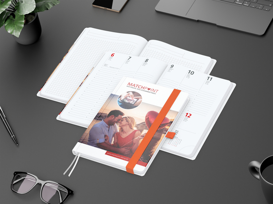 Wochenplaner Match-Hybrid White Bestseller, A5, Cover-Star matt-individuell, orange