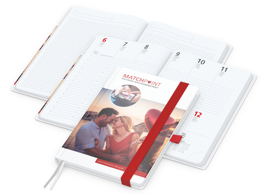 Wochenplaner Match-Hybrid White Bestseller, A5, Cover-Star matt-individuell, rot
