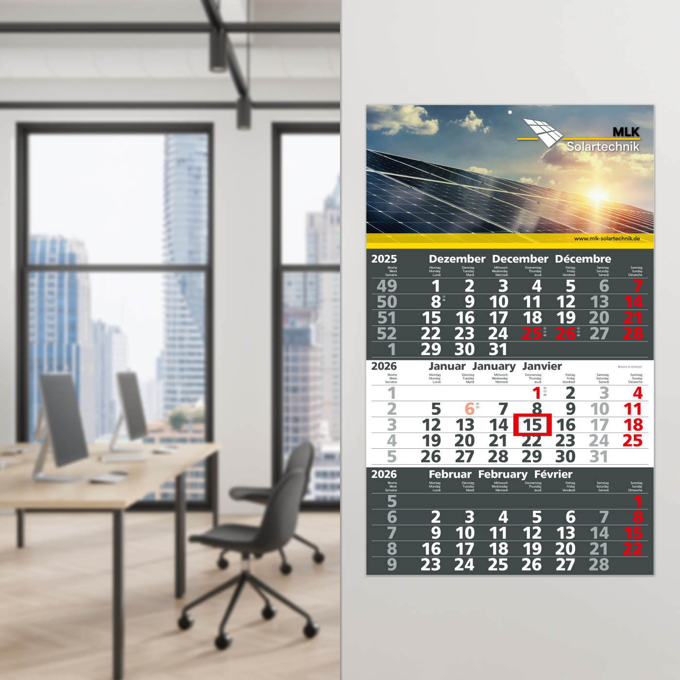 3-Monatskalender Solid 3 Bestseller, anthrazit (Einblatt)