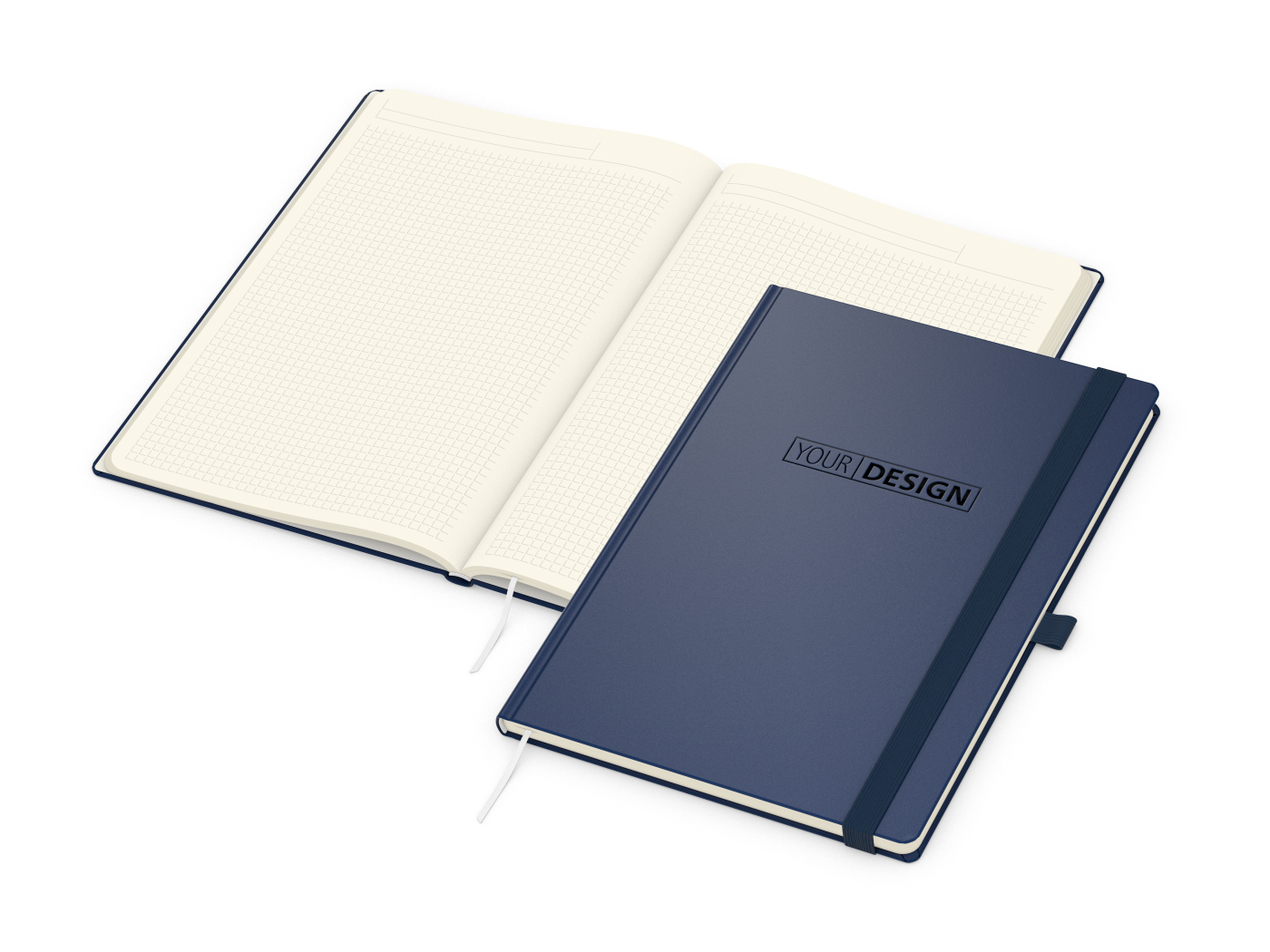 Notizbuch Vision-Book Creme Bestseller, A4, dunkelblau inkl. Prägung schwarz-glänzend