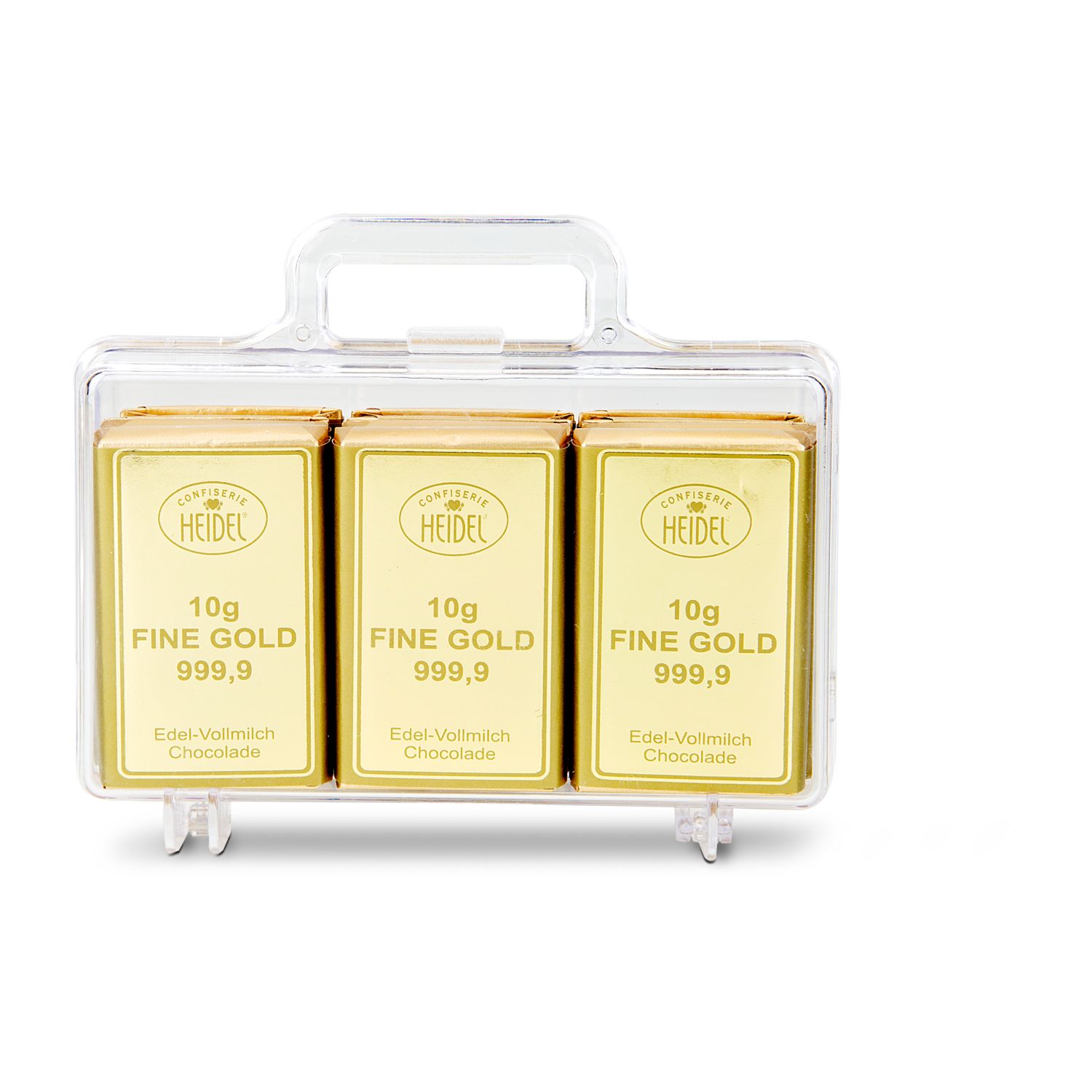 Geschenkartikel: Goldkoffer mit 12 Goldbarren, Edelvollmilch-Schokolade (120 g) 2K2024