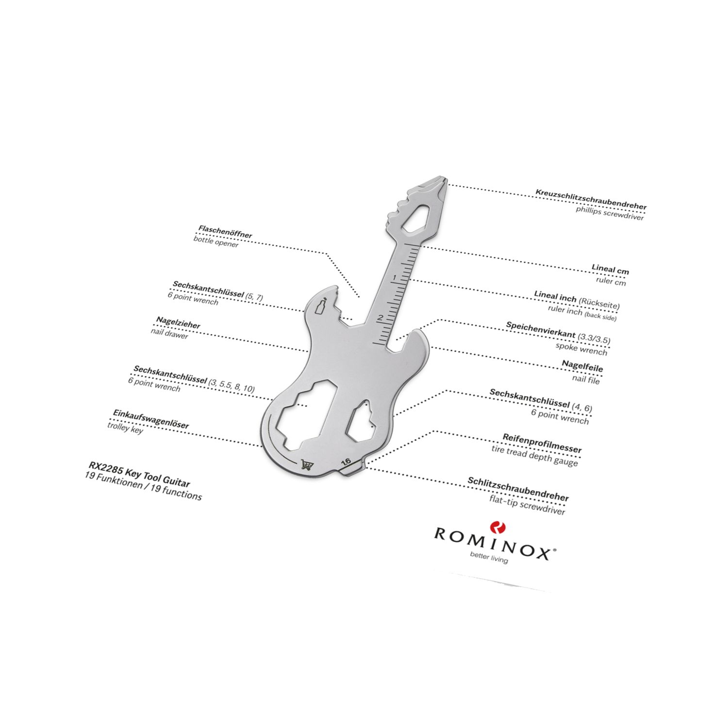 ROMINOX® Key Tool Guitar (19 Funktionen) Große Helden 2K2106k