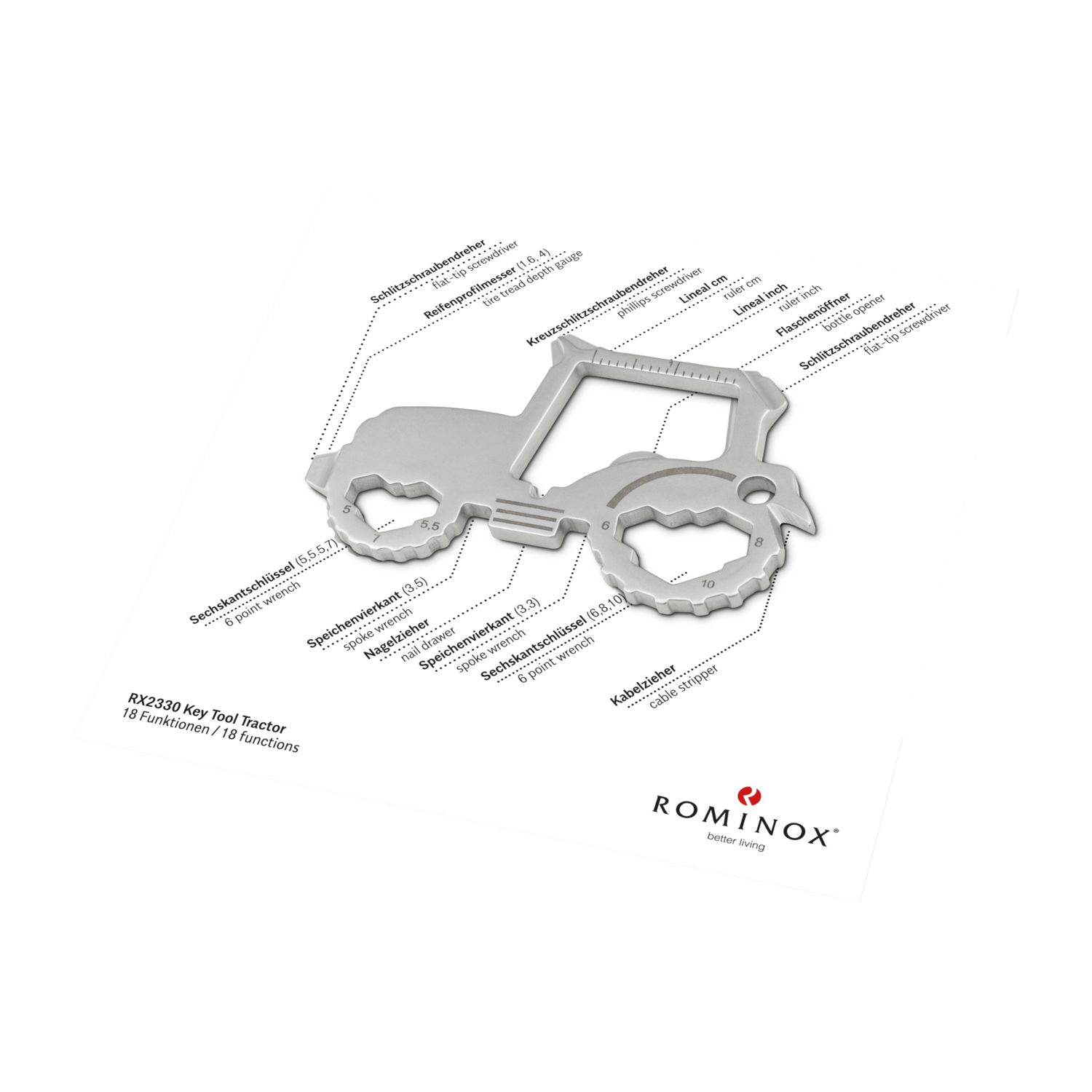 ROMINOX® Key Tool Car/Auto (18 Funktionen) Viel Glück 2K2109p