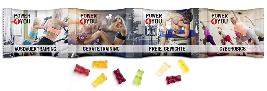 4er Kettenbeutel 20 g Gummibärchen Standard-Folie weiß