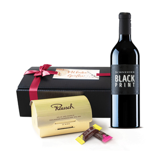 Geschenkset "Goldrausch" 214 g  Silber 32 "Rausch Plantagen" Minis & Kaitui  0,75l Wein