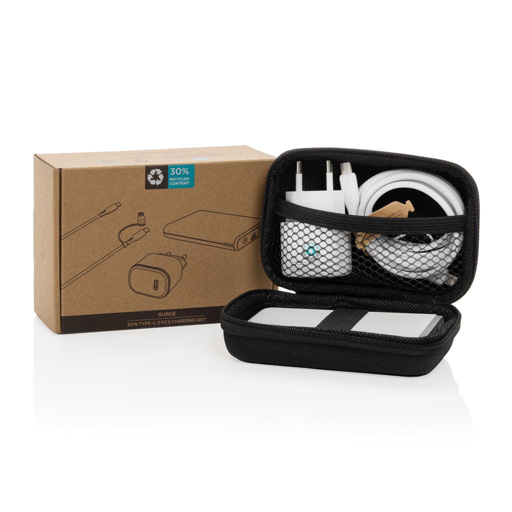 Surge 3-tlg. 20W Type-C Ladeset aus RCS recyceltem PET