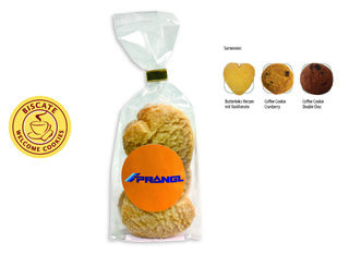 Cookies Bodenstandbeutel mit Werbeaufkleber, 5 StückButterkeks Herzen