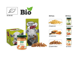 BIO Pasta im Bodenstandbeutel, Inhalt: Bio Spiralen Hell 14231